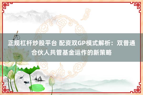 正规杠杆炒股平台 配资双GP模式解析：双普通合伙人共管基金运作的新策略
