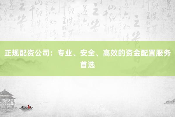 正规配资公司：专业、安全、高效的资金配置服务首选