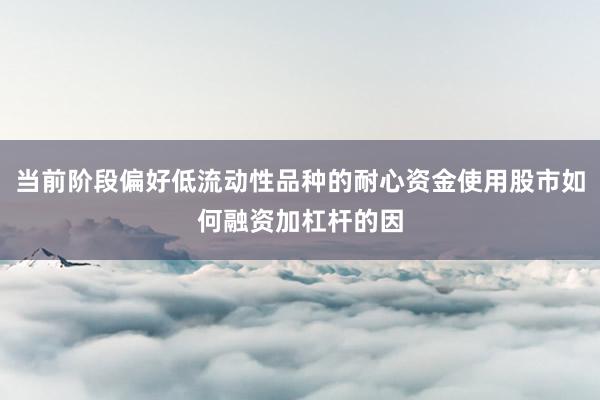 当前阶段偏好低流动性品种的耐心资金使用股市如何融资加杠杆的因